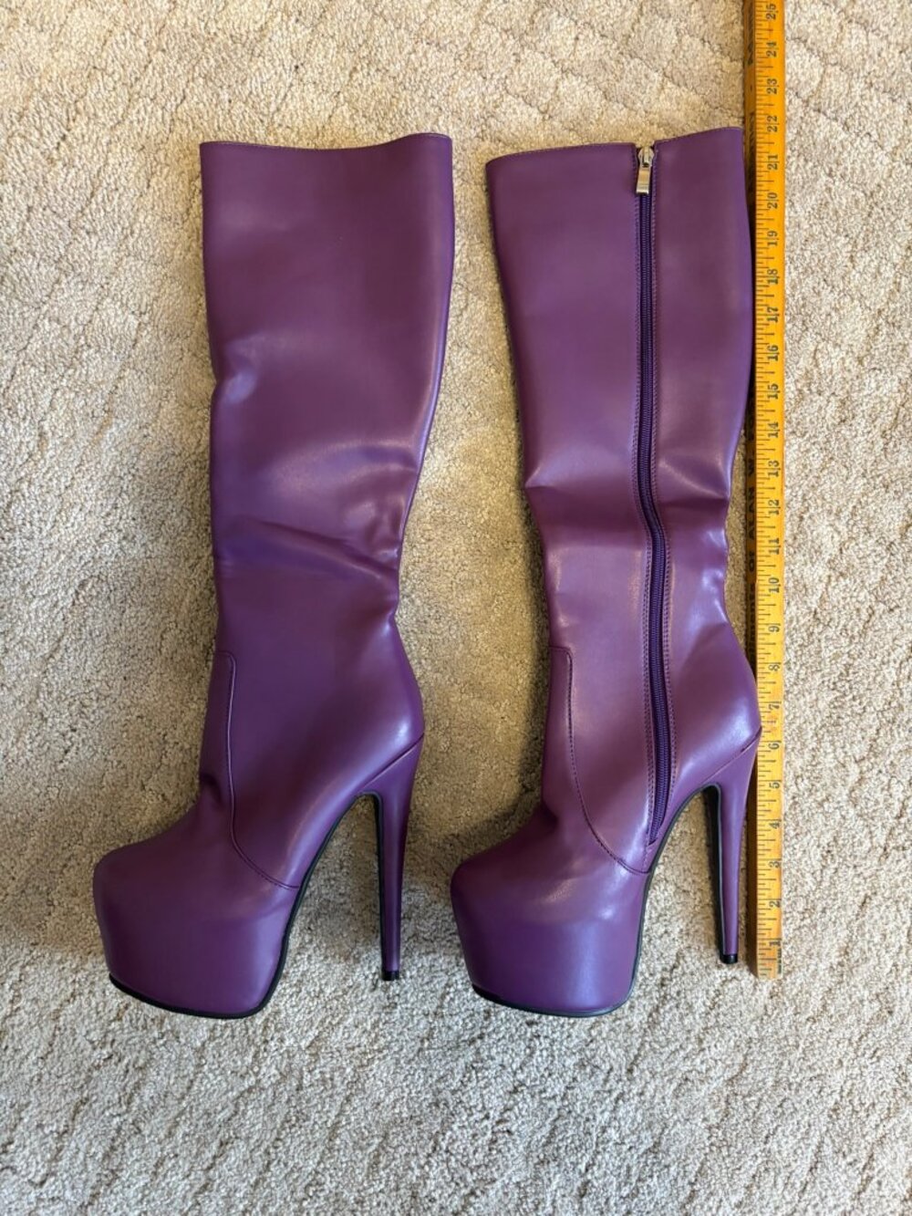 Knee High Platform Boots Full Zip Up - Size 7